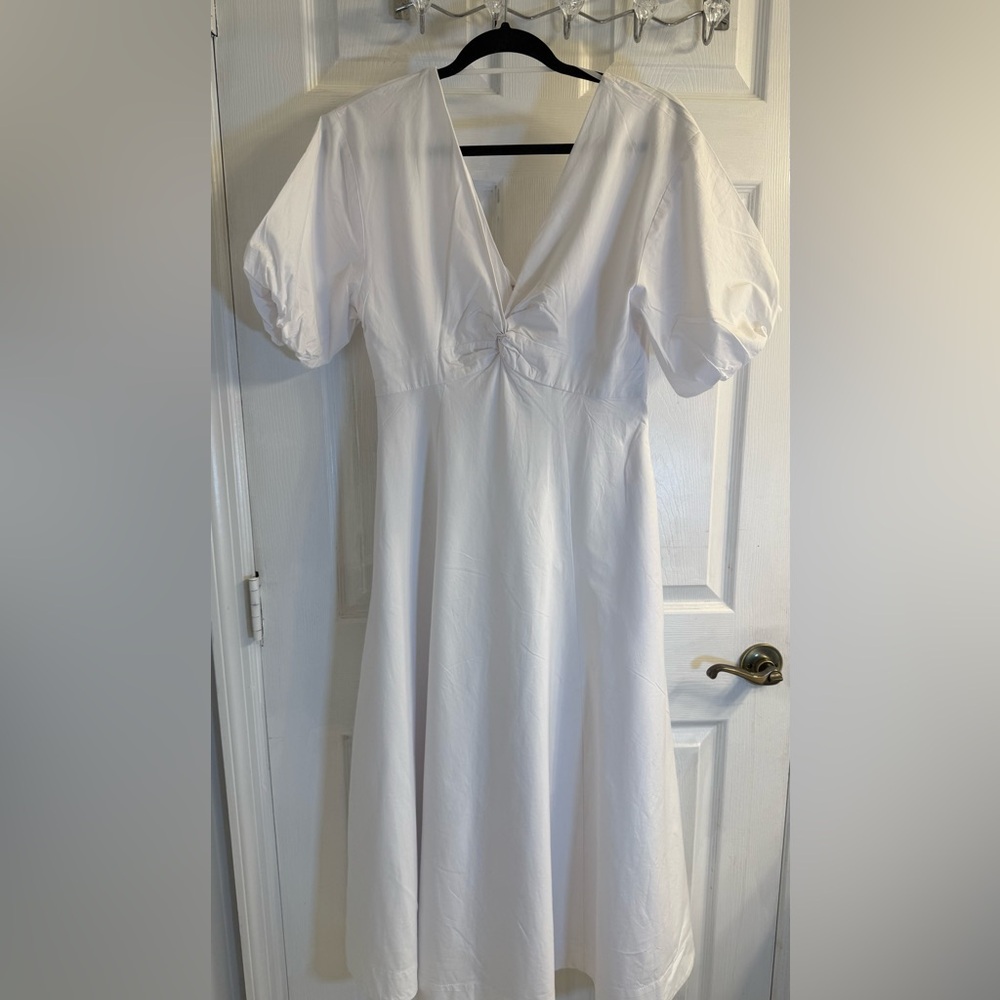 STAUD Elegant White Puff Sleeve Dress